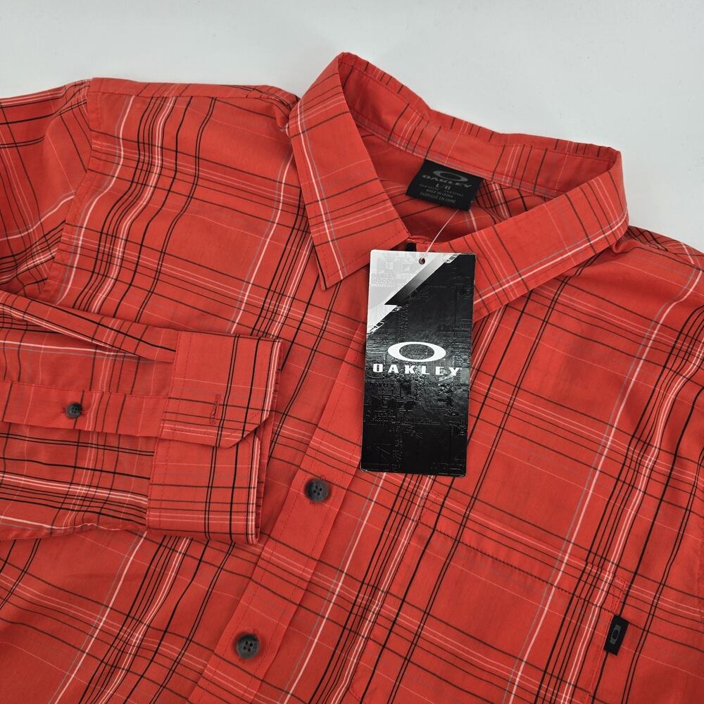 Oakley Mens Large Long‎ Sleeve Button Down Shirt Red 401688 Large NWT